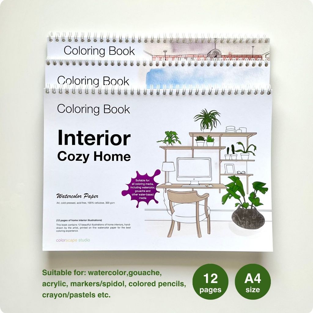 

Colorscape Watercolor & Mixed Media Coloring Book - Interior Cozy Home - Buku Mewarnai Dewasa