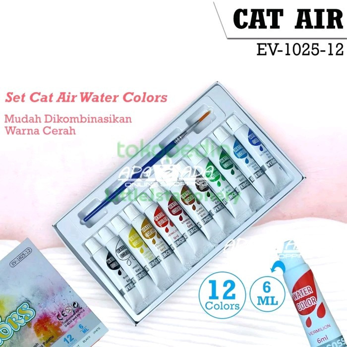 

EVERCOSS CAT AIR / WATER COLORS EV-1025-12 Warna 12 COLOURS FREE KUAS