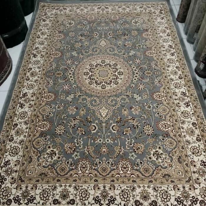 karpet permadani import turki royal kashan size 160x230 grey