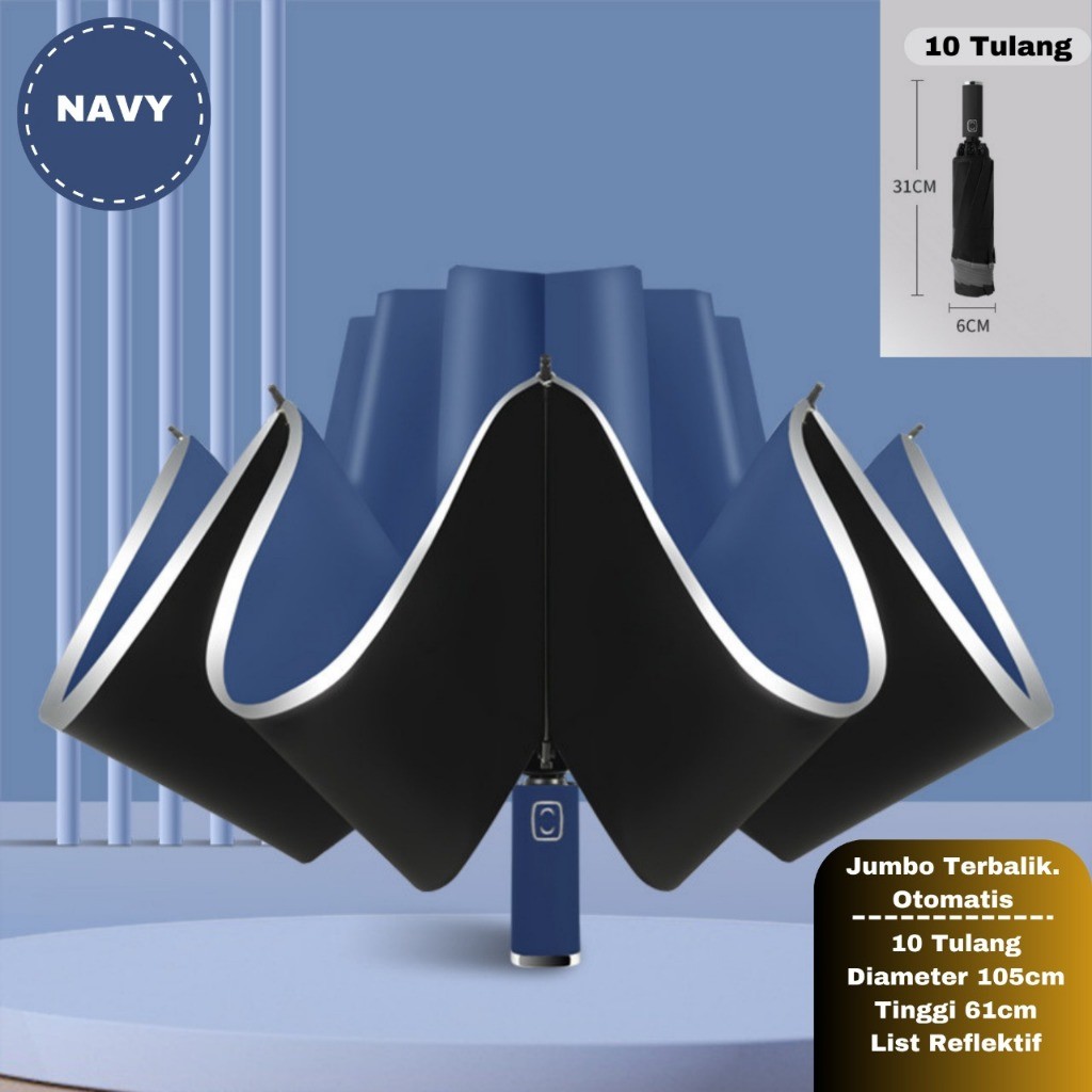 Payung Lipat Jumbo Premium Terbalik Anti UV Sinar Matahari LED STRIP