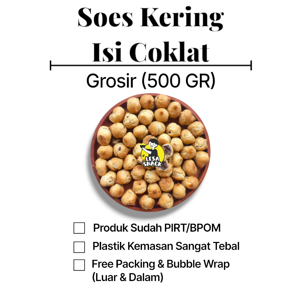

Restokobar Soes Kering Isi Coklat 250Gr 500Gr 1Kg Snack Kiloan Cemilan Rasa Manis Nikmat