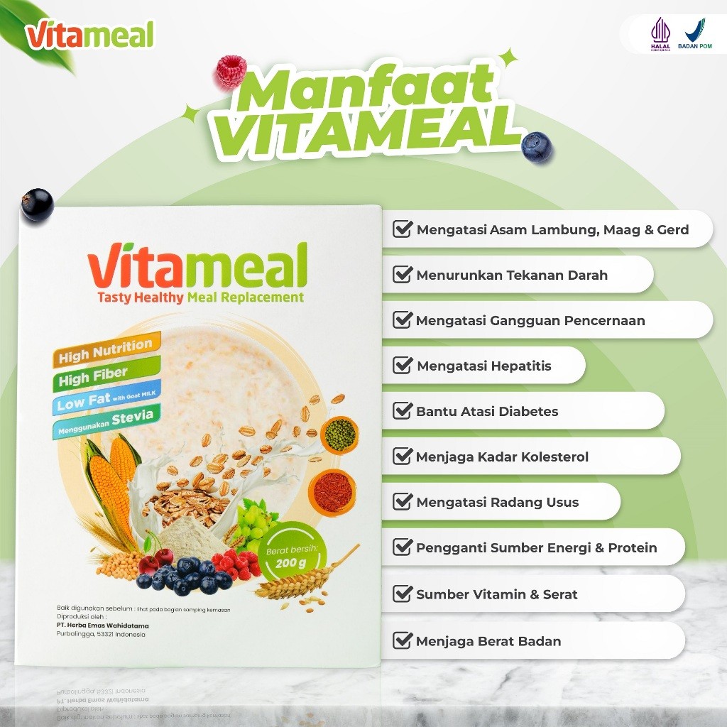 

Sega Tungtung Vitameal Meal Replacement Sereal Oat Pendamping Diet Mencegah Asam Lambung Gerd 1 Box