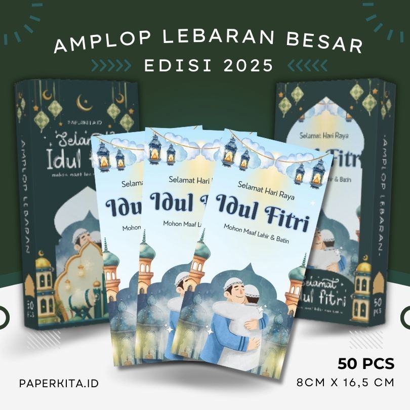 

AMPLOP LEBARAN IDUL FITRI 2025 UKURAN BESAR UANG TANPA LIPAT, BOX ISI 50PCS KWALITAS PREMIUM