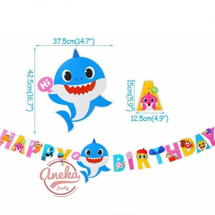 Tungtung Party Banner Hbd Baby Shark Besar / Banner Ulang Tahun Happy Birthday Baby Shark / Bunting