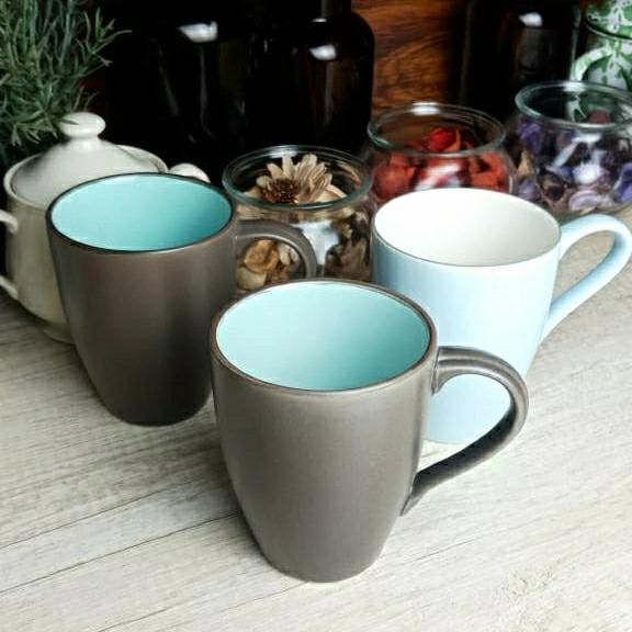

Mug Ceramic 330Ml Gelas Keramik Two Tone Mug Grey Blue Kopi Teh Minum