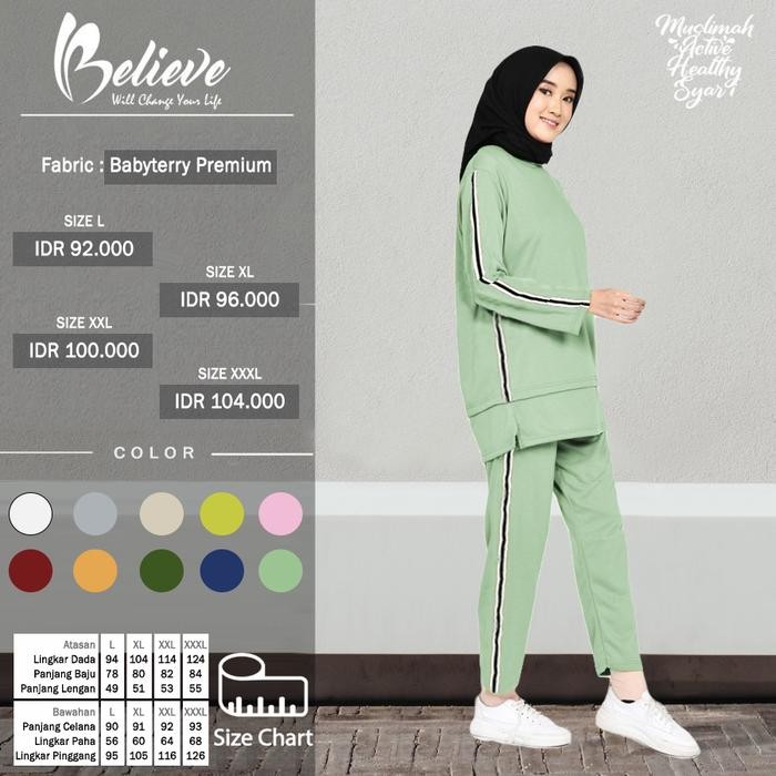 PREMIUM NEW LN SET LIST Babyterry Setelan Kaos Celana Olahraga Muslimah Training Senam Wanita Jumbo