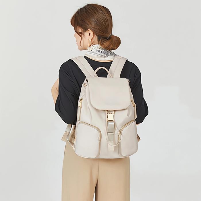 Full Design Faye Tas Ransel Tas Sekolah Wanita Nylon Tali Serut 14" Backpack Hitam