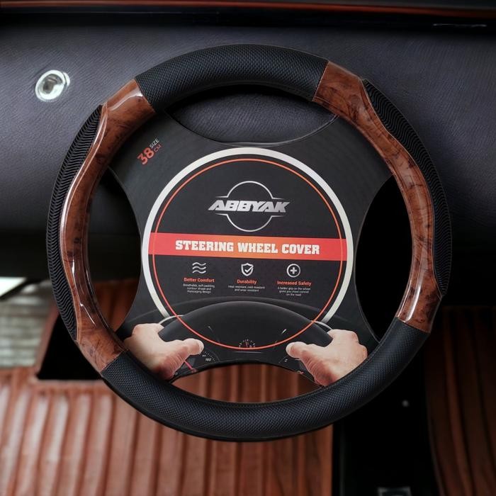 PREMIUM sarung Setir Mobil motif kayu Sarung Kulit Stir Mobil- anti slip 36 cm