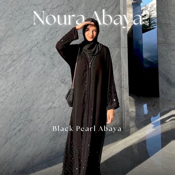 BISA COD Noura Black Pearl Abaya with Zipper Elegant