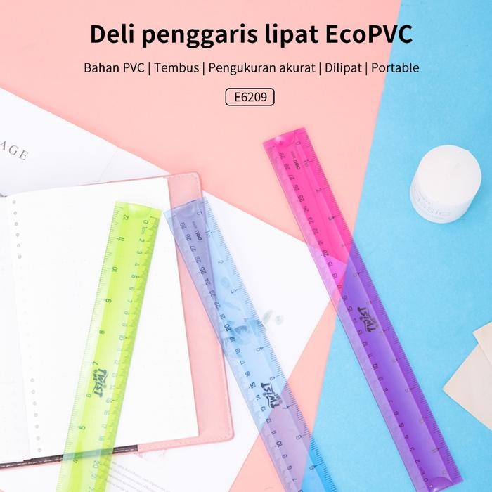 

Ready JT Deli Penggaris Lipat Flexible untuk penggunaan ringkas dan portable 30cm E6209 Transparan