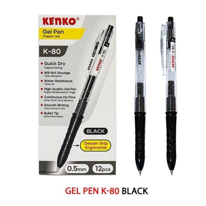

Ready JT Pen Gel KENKO K-80 / K-80CL Hitam per Lusin (12pcs) - K-80 Hitam