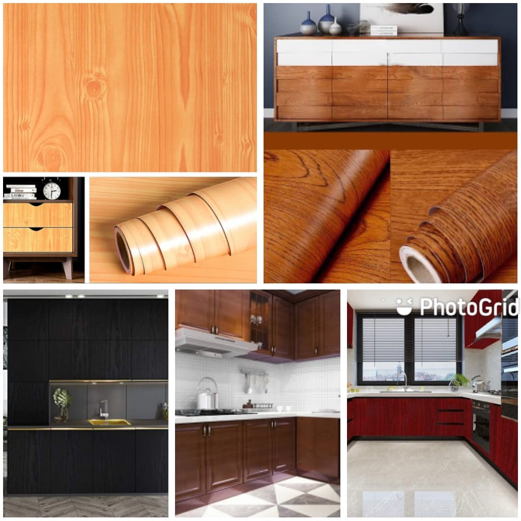 Stiker Wallpaper Dinding Motif Kayu Panjang 10 Meter Praktis Sudah Ada Lem Tempel Di Lemari Dapur