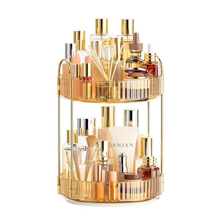 Adw - Nubri Cod Rak Makeup Gold Makeup Rak Putar 360 Bertingkat Pengatur Parfum Perawatan Kulit
