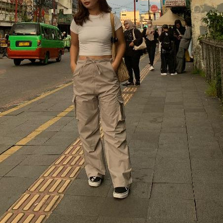 Pola Mewah Cargo Pants Premium Celana Cargo Serut Wanita Panjang Pinggang Karet Korean Style