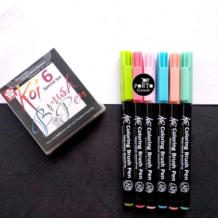 

Uta - Sakura Koi Coloring Brush Pen Set 6 Color Pastel Kuas Calligraphy