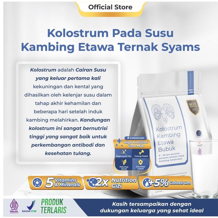 

Ready- Ternak Syams Susu Kambing Etawa Plus Kolostrum Bubuk 1 Kg Rasa Original 1000 Gram Halal Bpom