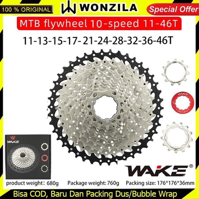 SALE WAKE SPROCKET 10 SPEED 11 - 46T SILVER GEAR CASSETTE SEPEDA MTB