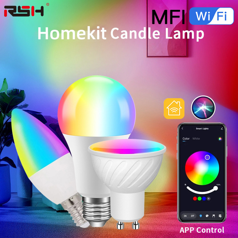 MFI Certified Homekit LED Lamp Wifi Smart Light Bulb E27 E14 Multicolour Dimmable LED Bulb Siri Cont
