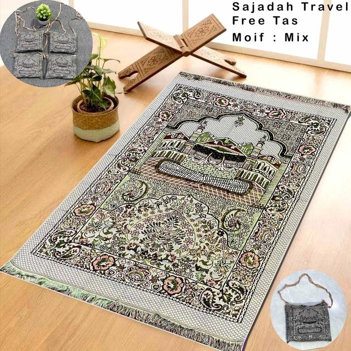 Product Laris New Sajadah Dewasa Free Tas Tali Kecil Ukuran 70X110 Cm Souvenir Dan Oleh-Oleh Haji