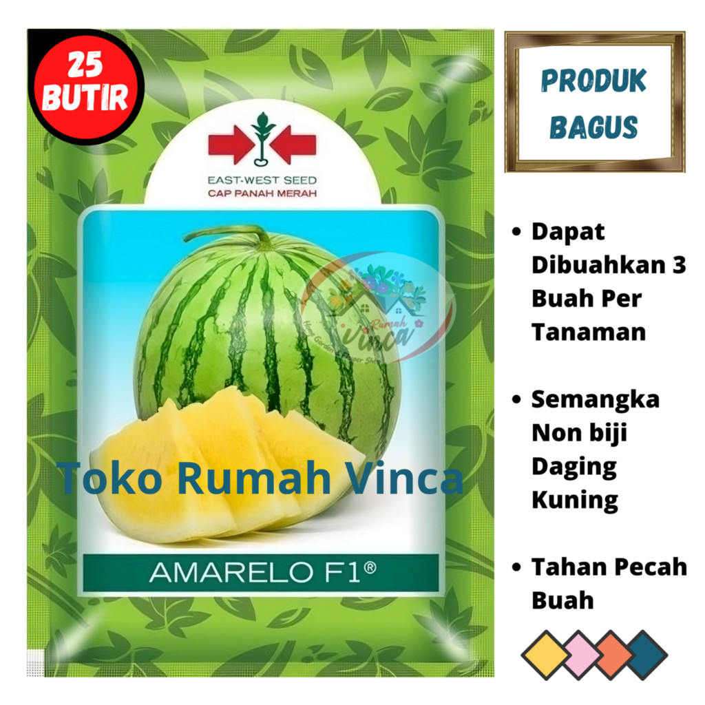 Benih Bibit Semangka Non Biji Daging Kuning AMARELO F1 25 Biji Cap Panah Merah
