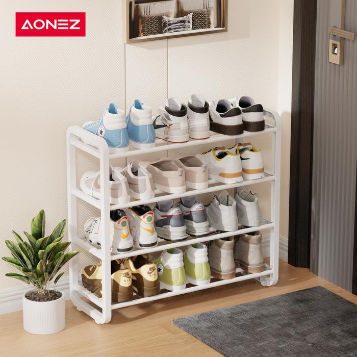 AONEZ 4 Layers Minimalis Rak Sepatu Besi Bertingkat Rak Susun Sepatu