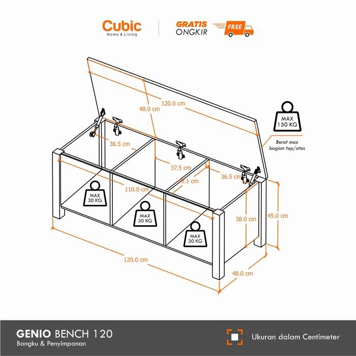 FLOWERYSHOP CUBIC BANGKU STORAGE SERBAGUNA / KURSI PANJANG / GENIO BENCH 120