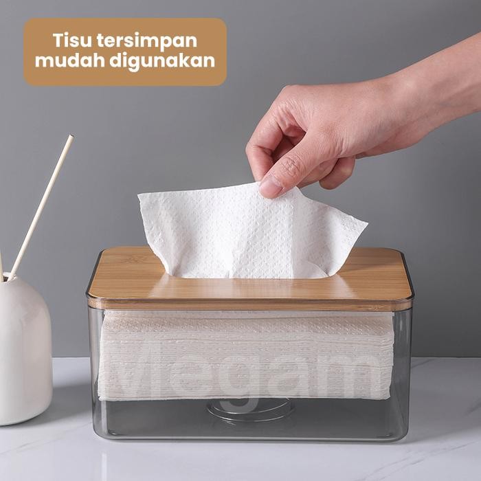 Megam Kotak Tissue Kayu Akrilik Tempat Tissue Transparan Aestetic Tempat Tisu Dapur Kamar Mandi