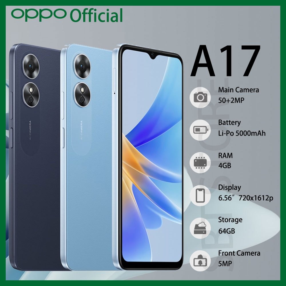 Oppo A17 Ram6 128Gb 50Mp Ai Camera 0Mah Long-Lasting Bagus Murah Garansi Resmi Indonesia 1 Tahun