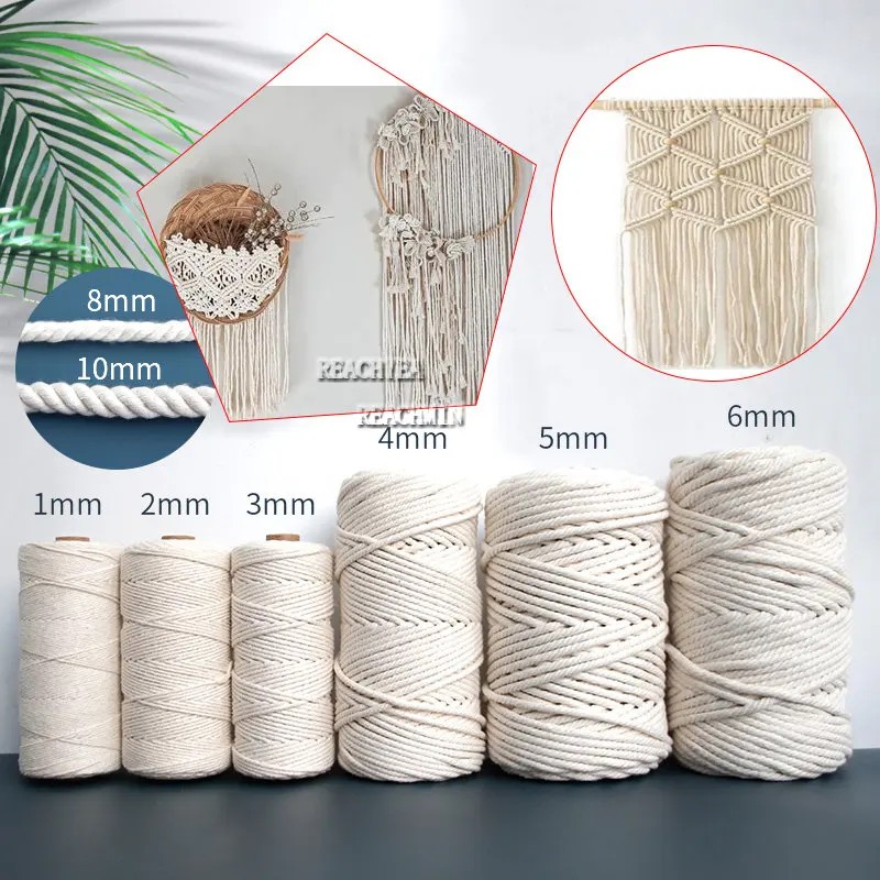1/2/3/4/5/6mm Natural Beige Macrame Rope Twisted String Cotton Cord Craft Cord For Handmade DIY Craf