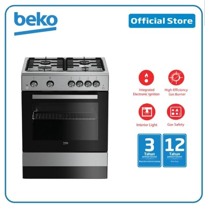 Kompor Gas Oven Beko 4 Tungku Fsgt62111Gxl Stainless Steel