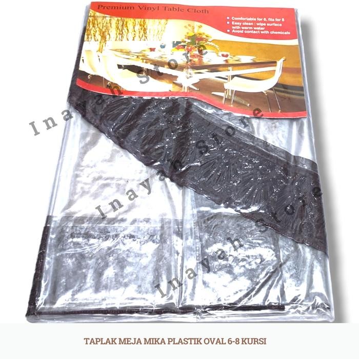 (Allthebest) Taplak Meja Makan Plastik Bening Oval 6-8 Kursi Tebal Anti Air Renda