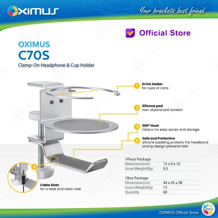

Headphone Hanger Glass Cup Holder Deskmount Jepit Meja OXIMUS C70S Aluminium Accessories Headset