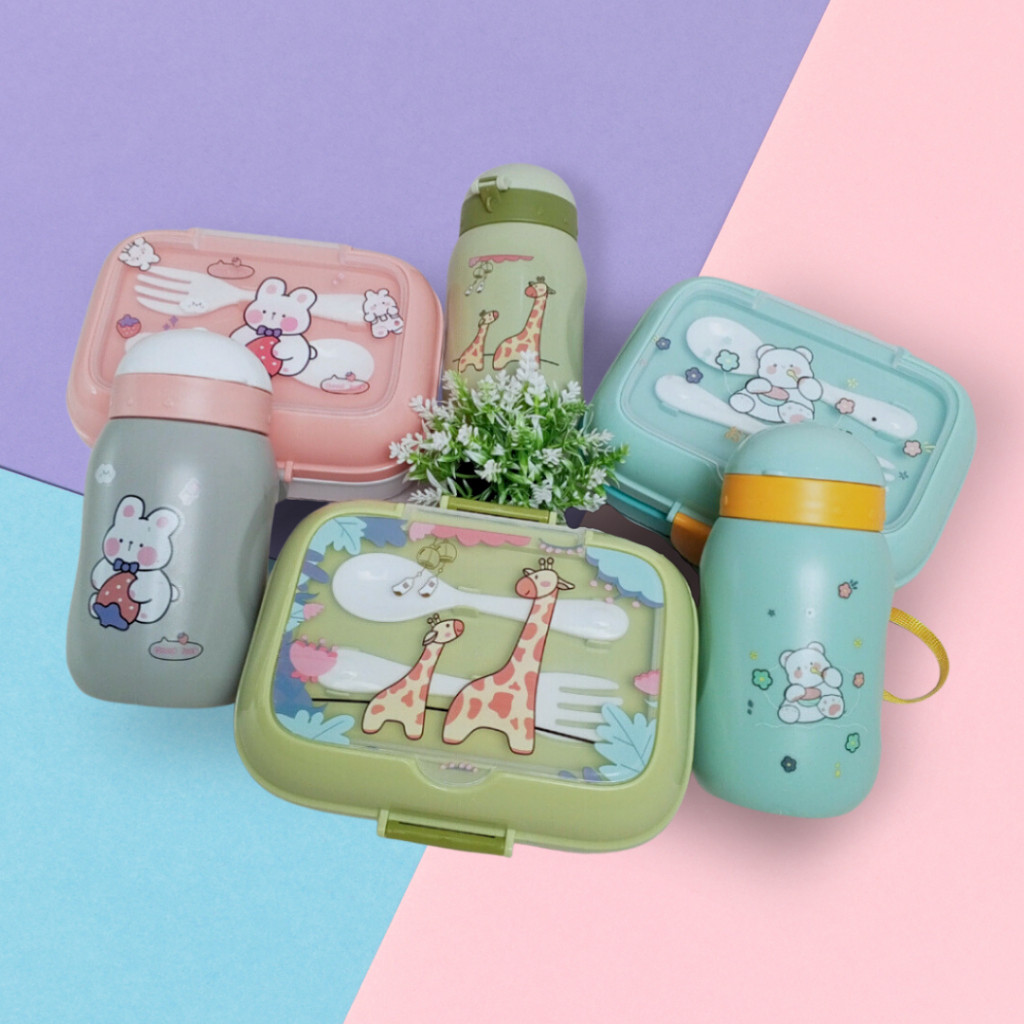 

Mamam_Asoy Set Botol Minum Dan Kotak Makan Anak Motif Karakter Lucu Bpa Free 2 Tingkat Bonus Sendok