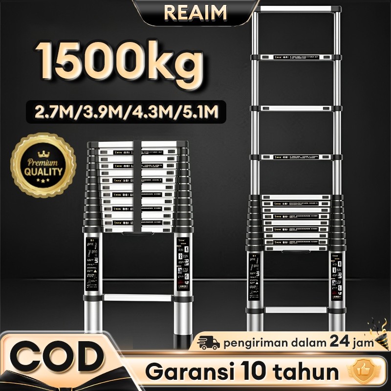 Tangga Lipat Alumunium Tangga Teleskopik Multifungsi 2.7M-5.1M Tangga Lipat Teleskopik Tangga Lurus