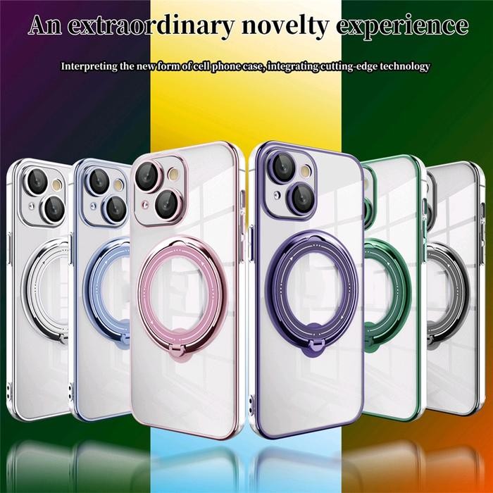 Case Magsafe untuk iphone 14 Plus / iphone 15 Plus Kick Stand 360 Ring Silicone SoftCase Clear