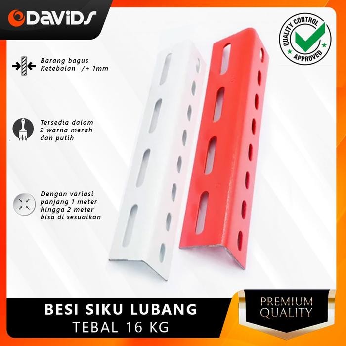 PREMIUM Besi Siku Rak Serbaguna Lubang Panjang Tebal Merah Putih