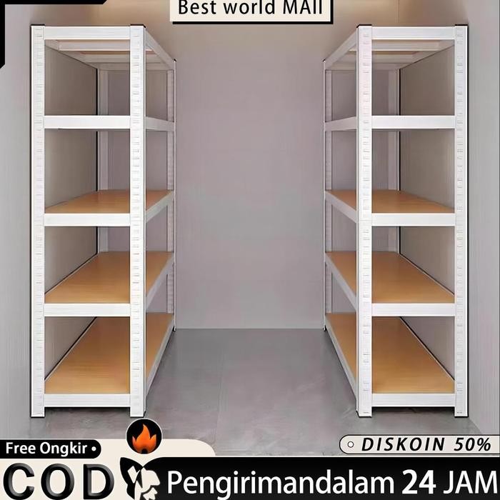 PREMIUM rak siku lubang besi 5 susun Putih Rak Susun rak gudang bekas rak besi gudang