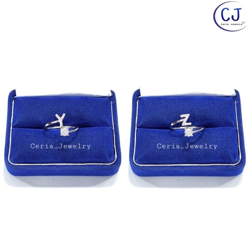 Cincin Perak Asli Silver Wanita 925 Lapis Emas Putih Asli Model Nagita, Cincin Huruf Alfabet Inisial
