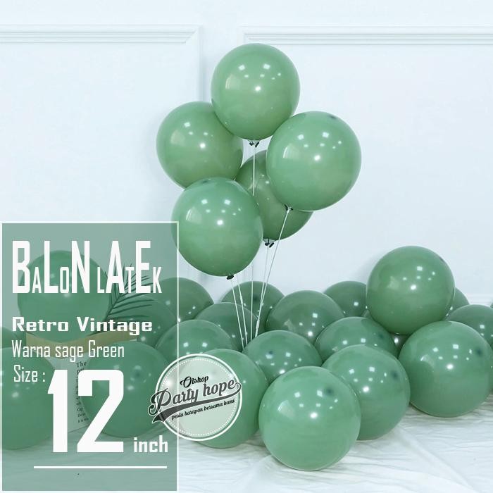 PREMIUM balon latex retro sage green / balon latex retro vintage hijau / balon