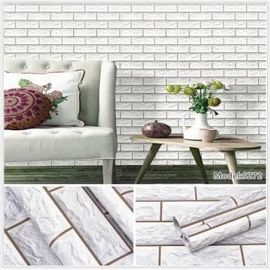 New Walpaper Sticker Dinding Murah Batu Bata Putih 3D 10 Meter