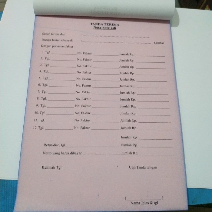

Buku Tanda Terima 2 Rangkap / 2 Ply Ncr ( Kelipatan 10 Buku ) #Gratisongkir