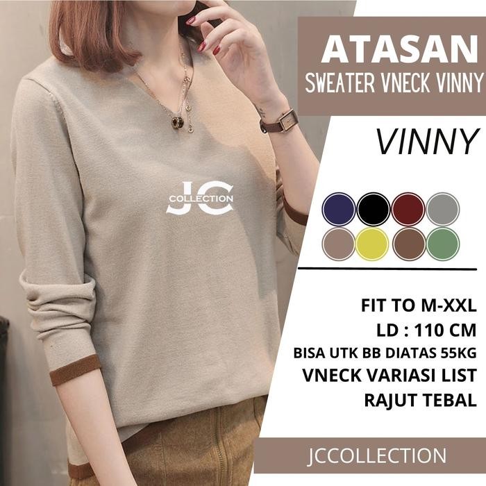 Sweater Rajut VNeck Lengan Panjang gaya Korea Vinny - JCFashion