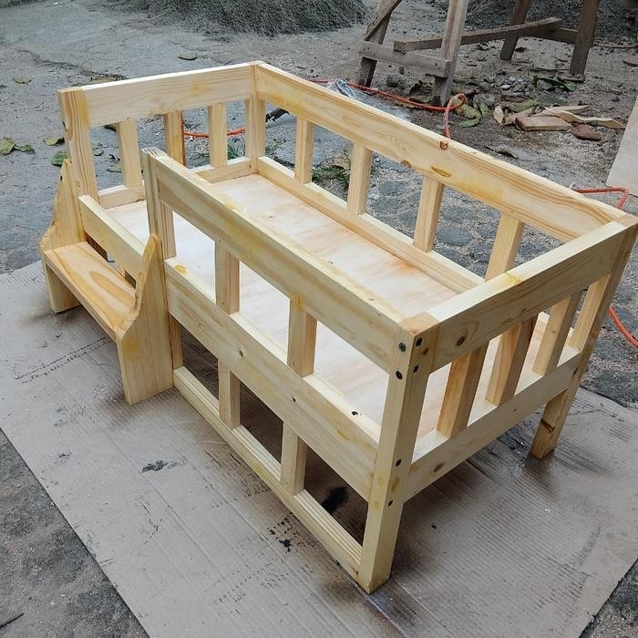 Ranjang dipan anjing dan kucing kayu natural ranjang tempat tidur