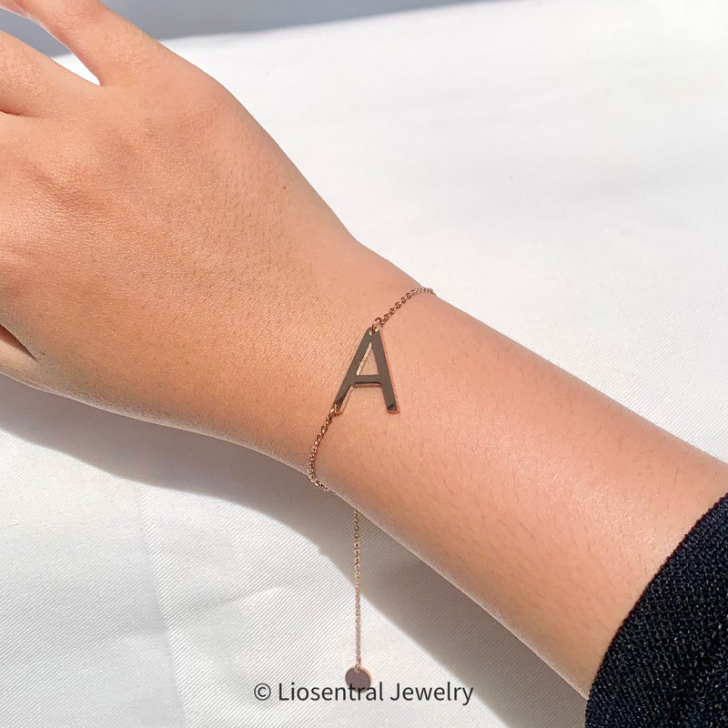 Liosentral - Kalung Gelang Huruf Inisial - Kalung Huruf - Gelang Serut Inisial Kalung Titanium