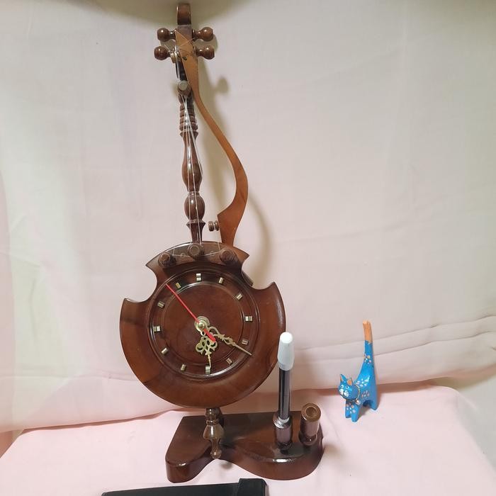 Terlaris Jam Meja Model Biola Hiasan Unik Dari Kayu Jati