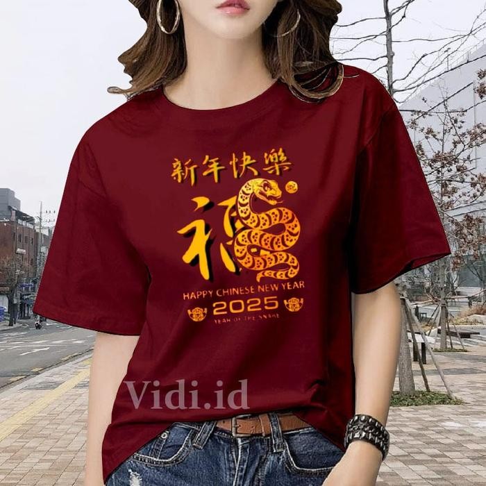Kaos Imlek 2025 Beli 3 Gratis Headset Extra Bas / Pakaian Imlek Gong Xi Fa Cai Dewasa Shio Ular /