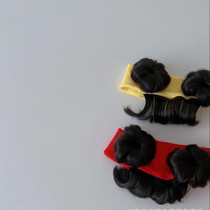 Eksklusif Wig Rambut Palsu Anak Perempuan Warna Hitam Cepol Dua Bandana 0-2 Thn Kode 839