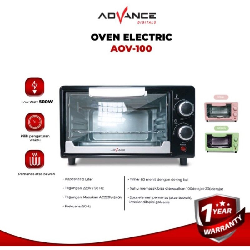 Loyang Oven Advance AOV100 Low Watt Kapasitas 9 Liter / Loyang oven listrik / Oven advance 9 liter