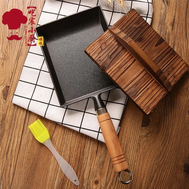 Penggorengan Tamagoyaki Omelet Hitam Anti Lengket Panci Goreng Telur Pancake Dapur Penutup Panci Kom