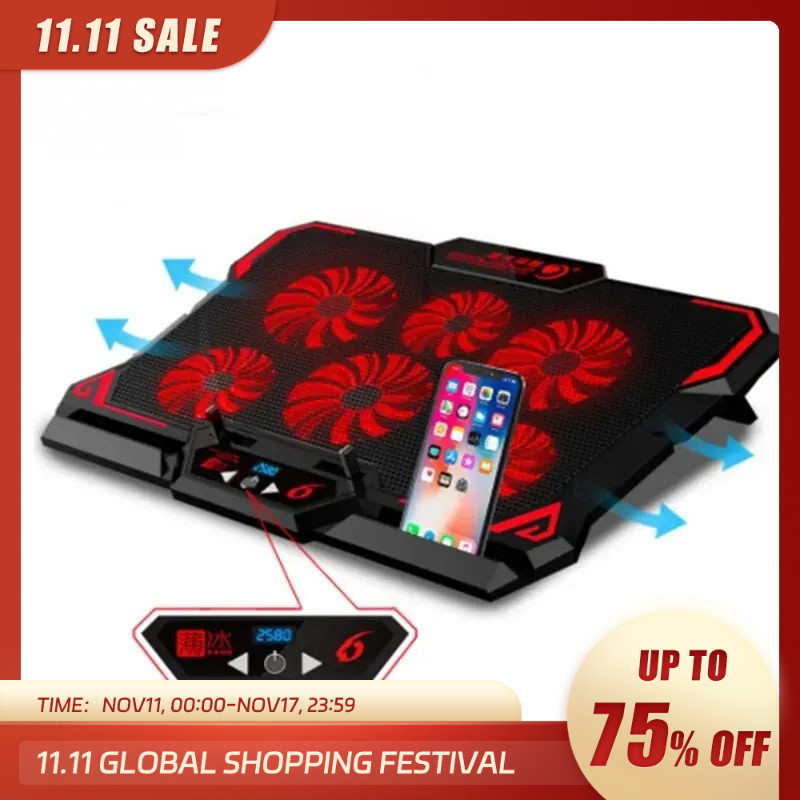 Dudukan Laptop dengan Layar Led dengan Enam Kipas dan Dua Port USB Laptop Gaming 17 Inci Pendingin K